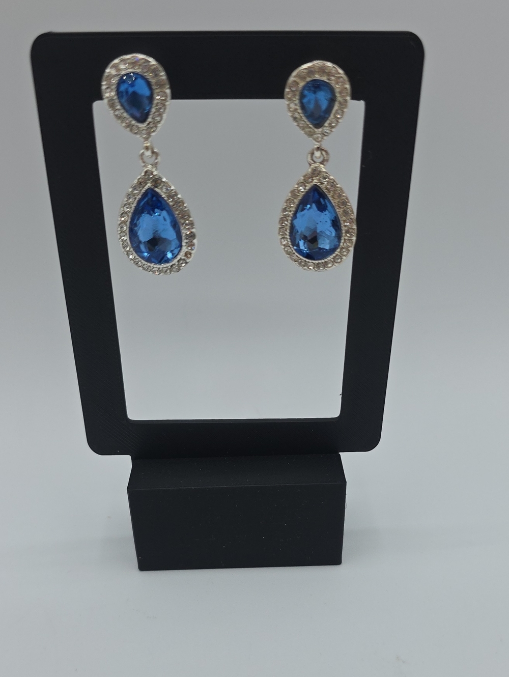Monet Blue Teardrop Drop Earrings - Silver